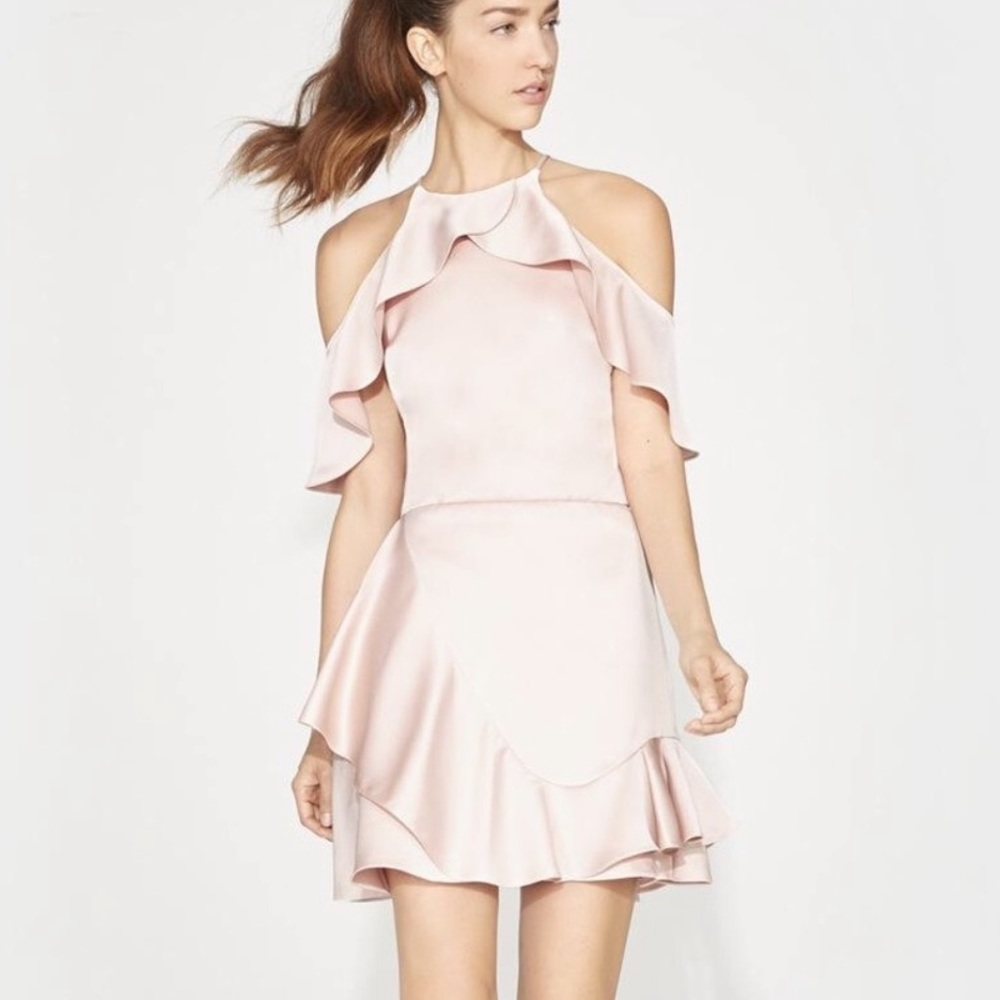 halston heritage dress pink Halston Heritage Women's Cold Shoulder Flounce Dress - Bloom